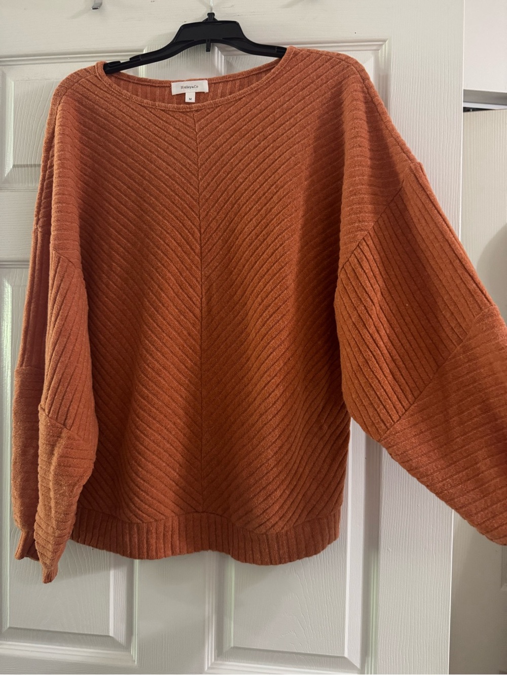 Cozy Chevron Rib Pullover Sweater - Rust - Picture 2 of 4